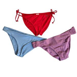 Bundle of 3 Size XL Bikini Bottoms Blue Red & Mauve Pink L*Space Body Glove